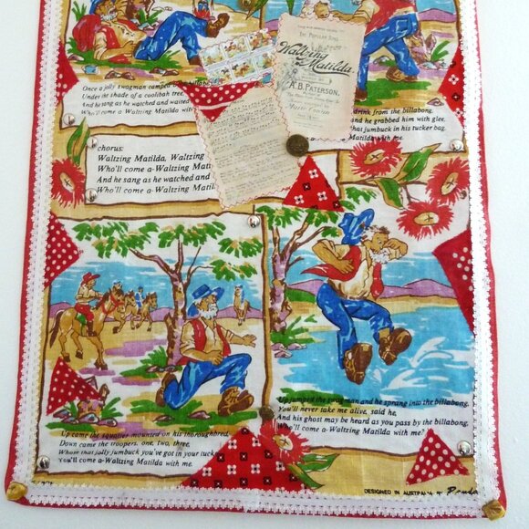 Fabric banner featuring Waltzing Mathilda with hand-made collage overlay, studs, - Picture 7 of 7